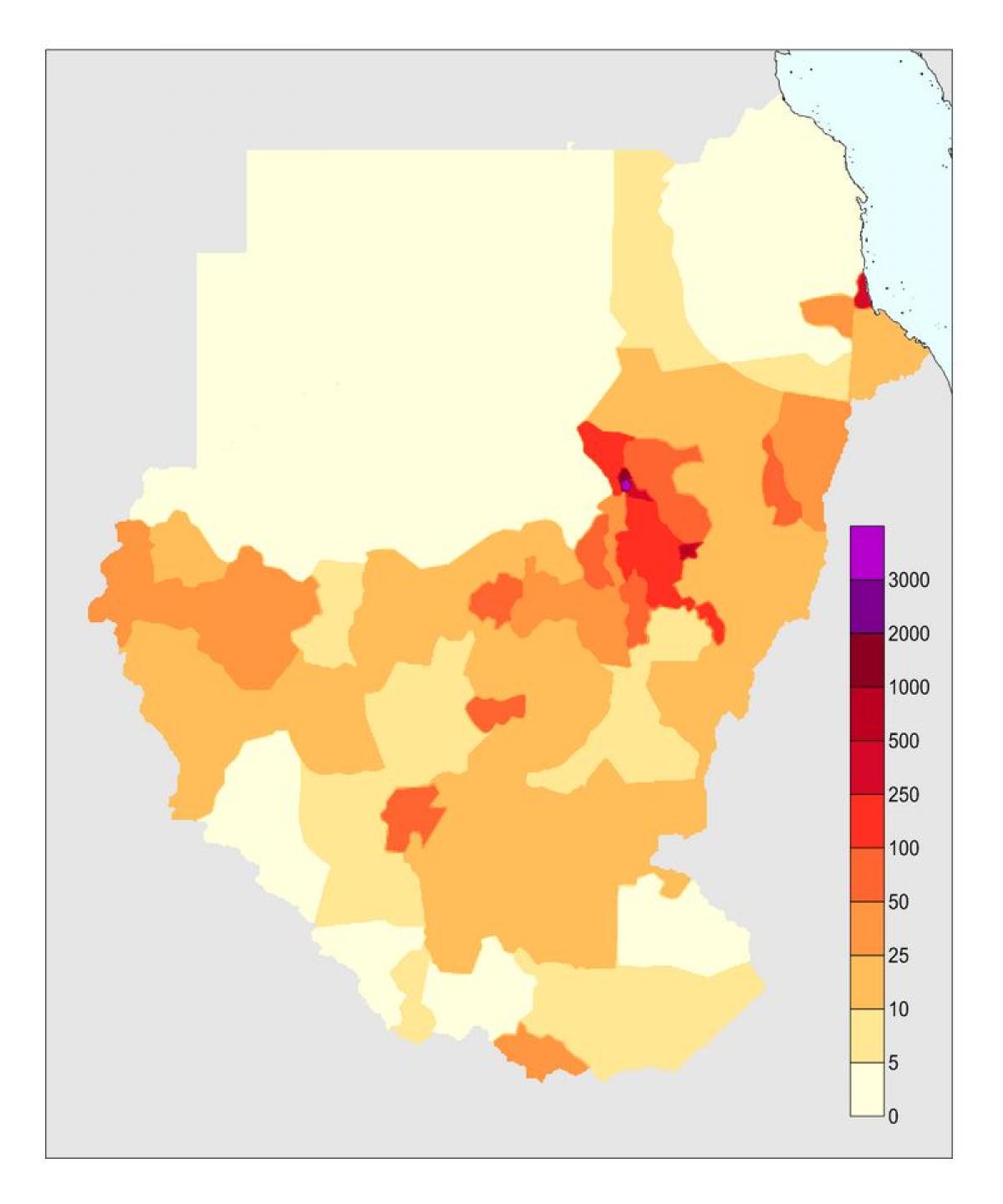 Sudan Bevolkerung Karte Karte Von Sudan Bevolkerung Nord Afrika Afrika