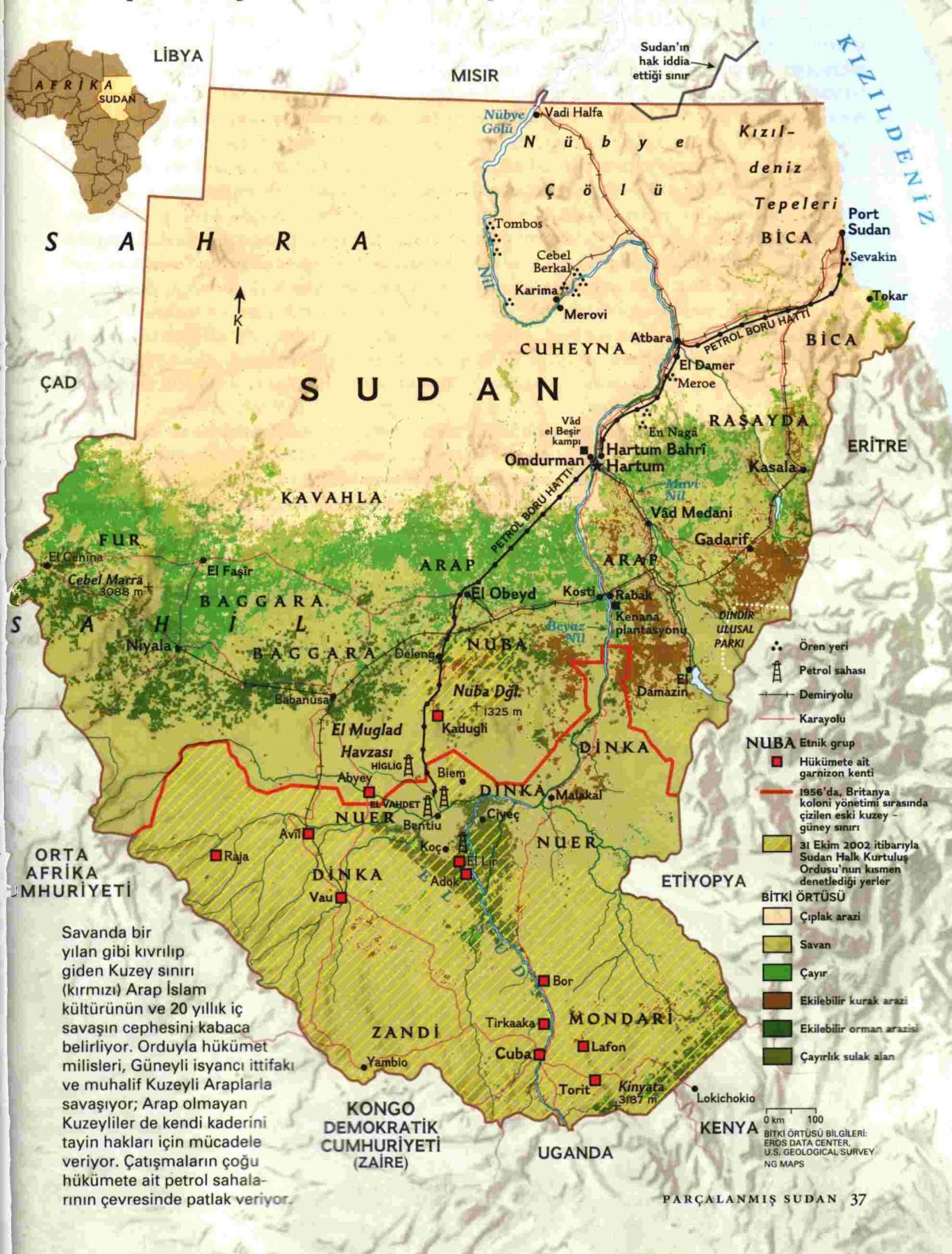 Karte von Sudan Geographie