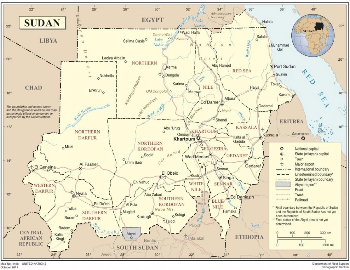 Landkarte von Sudan-Staaten